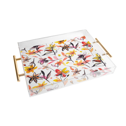 Ninola Design Yellow Ink Flowers Acrylic Tray