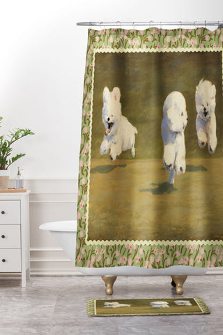 NKTN Three Dogs Running Shower Curtain And Mat