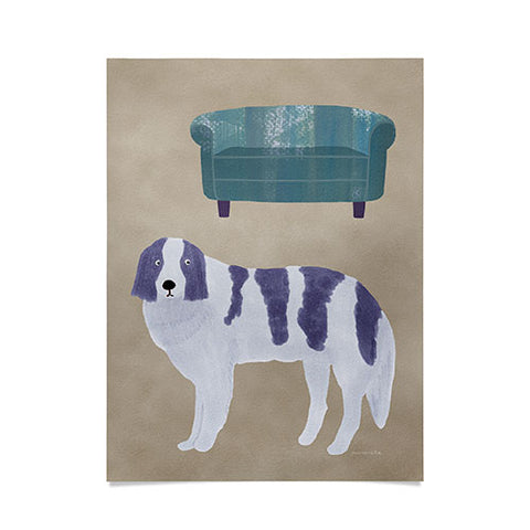 norarikka Dog and a Sofa Purple and Beige Poster