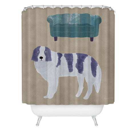 norarikka Dog and a Sofa Purple and Beige Shower Curtain