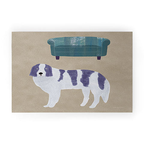 norarikka Dog and a Sofa Purple and Beige Welcome Mat