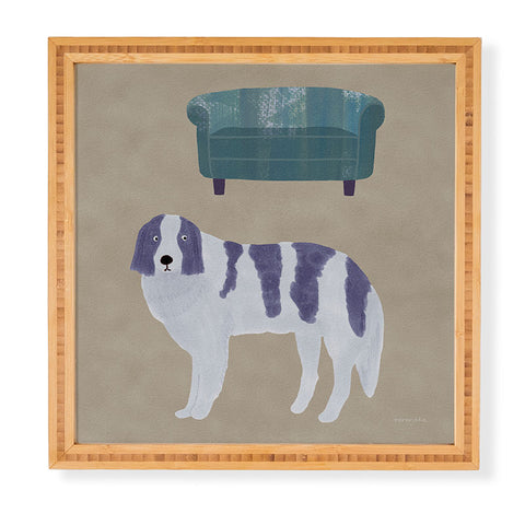 norarikka Dog and a Sofa Purple and Beige Framed Wall Art