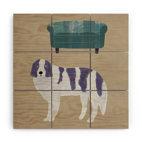 norarikka Dog and a Sofa Purple and Beige Wood Wall Mural