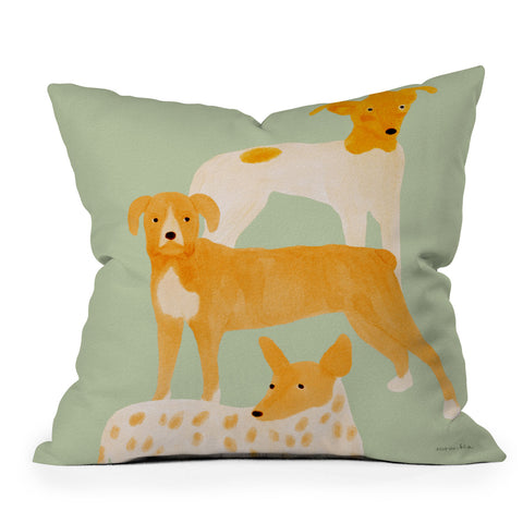 norarikka Three Dogs Lined Up Throw Pillow