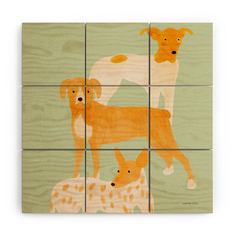 norarikka Three Dogs Lined Up Wood Wall Mural