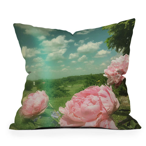 Olivia St Claire Pink Peony Outdoor Throw Pillow