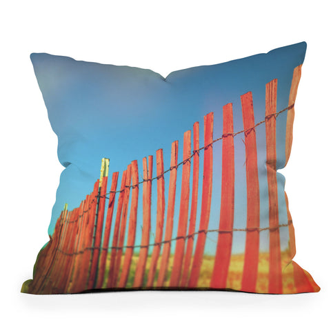 Olivia St Claire Red Beach Fence Outdoor Throw Pillow