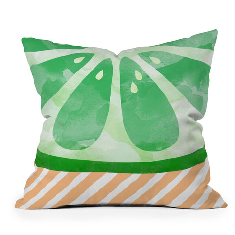 Orara Studio Fruit Painting Lime Outdoor Throw Pillow