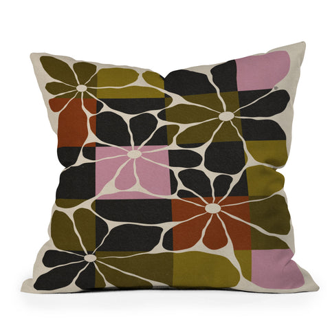 Parrott Paints Block Flowers Throw Pillow