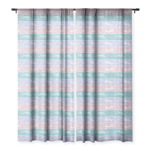 Patricia Pastel Gecko Velvet Stripes Sheer Window Curtain
