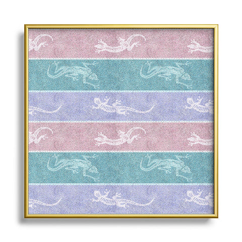 Patricia Pastel Gecko Velvet Stripes Square Metal Framed Art Print
