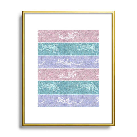 Patricia Pastel Gecko Velvet Stripes Metal Framed Art Print