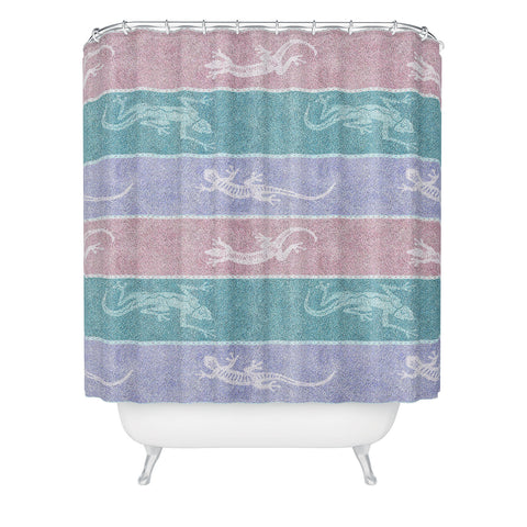 Patricia Pastel Gecko Velvet Stripes Shower Curtain