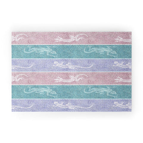 Patricia Pastel Gecko Velvet Stripes Welcome Mat