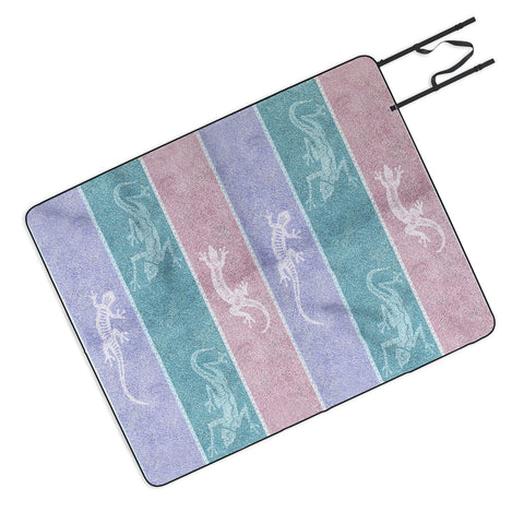 Patricia Pastel Gecko Velvet Stripes Picnic Blanket