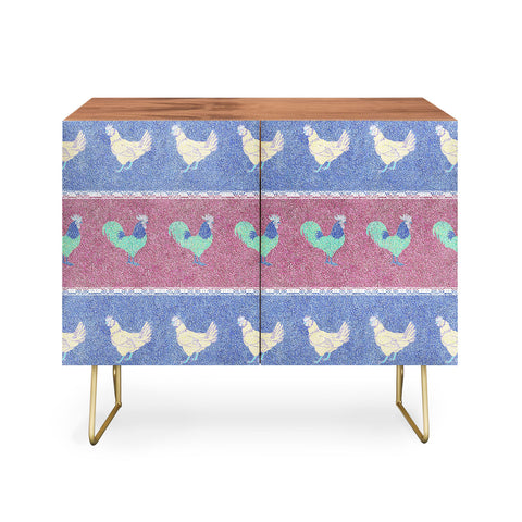 Patricia Velvet Chicken Rooster Stripe Credenza