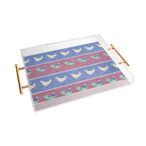 Patricia Velvet Chicken Rooster Stripe Acrylic Tray