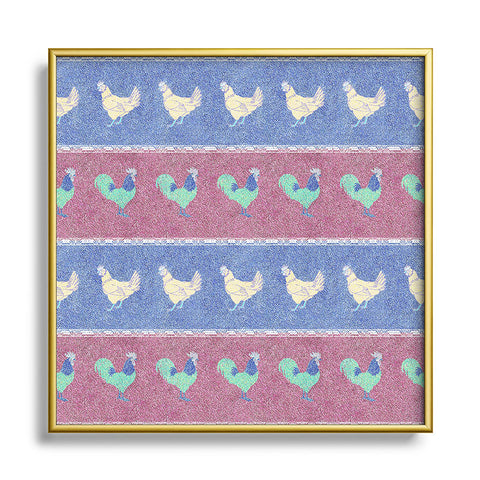 Patricia Velvet Chicken Rooster Stripe Square Metal Framed Art Print