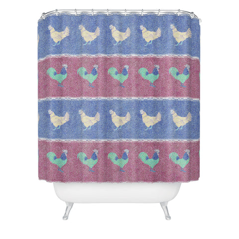 Patricia Velvet Chicken Rooster Stripe Shower Curtain