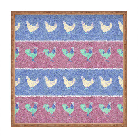 Patricia Velvet Chicken Rooster Stripe Square Tray