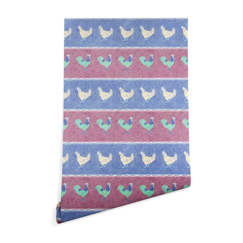Patricia Velvet Chicken Rooster Stripe Wallpaper