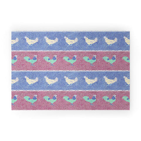 Patricia Velvet Chicken Rooster Stripe Welcome Mat