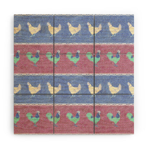 Patricia Velvet Chicken Rooster Stripe Wood Wall Mural