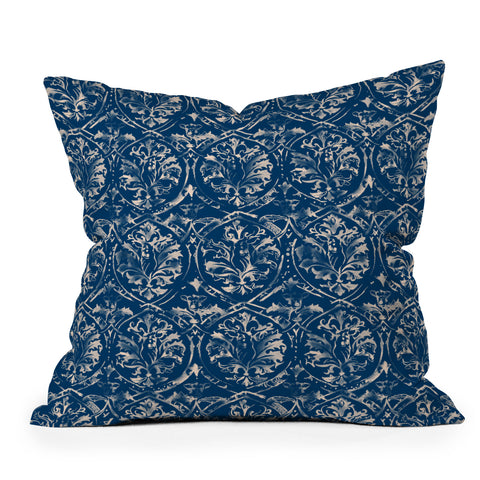 Pattern State Deer Damask Indigo Outdoor Throw Pillow