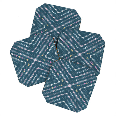 Pattern State Valencia Indigo Linen Coaster Set