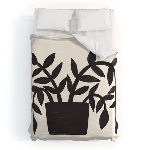 Pauline Stanley Black Painted Plant Duvet Cover