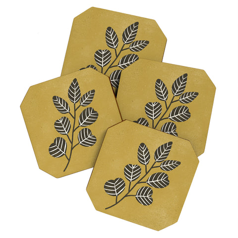 Pauline Stanley Eucalyptus Branch Black Ochre Coaster Set