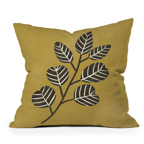 Pauline Stanley Eucalyptus Branch Black Ochre Outdoor Throw Pillow