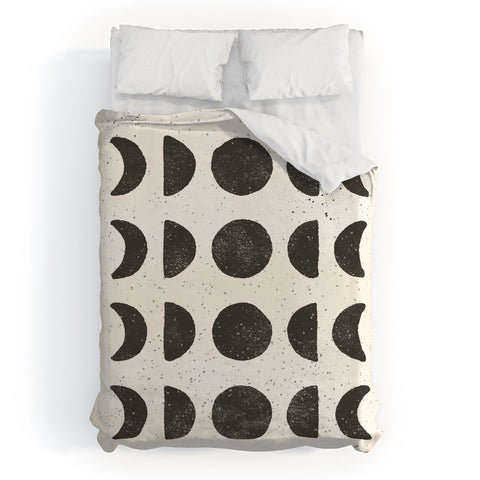 Pauline Stanley moon phases black cream Duvet Cover