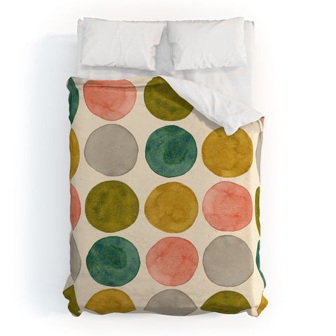 Pauline Stanley Watercolor Dots Pink and Green Duvet Cover