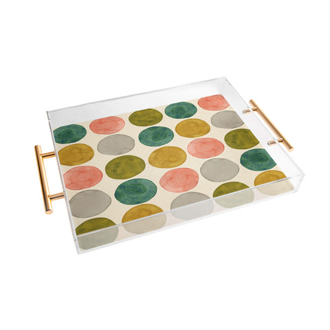 Pauline Stanley Watercolor Dots Pink and Green Acrylic Tray