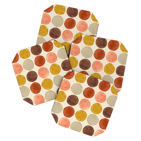 Pauline Stanley Watercolor Dots Rust Ochre Coaster Set