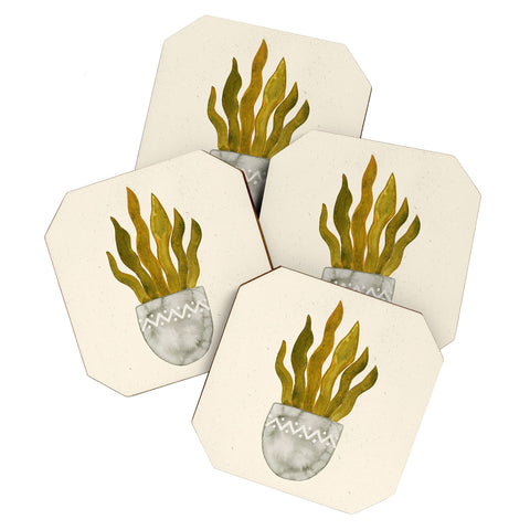 Pauline Stanley Watercolor Snake Plant Coaster Set