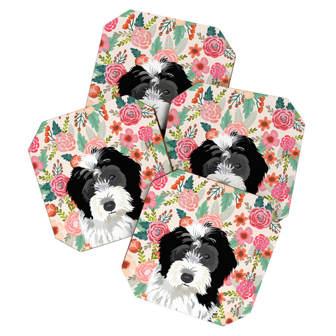 Petfriendly Bernedoodle floral pet portrait Coaster Set
