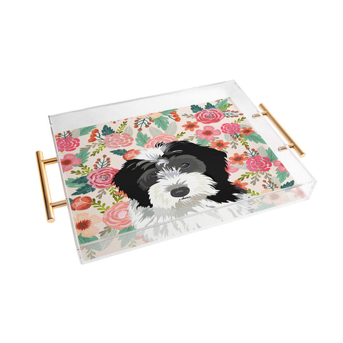 Petfriendly Bernedoodle floral pet portrait Acrylic Tray