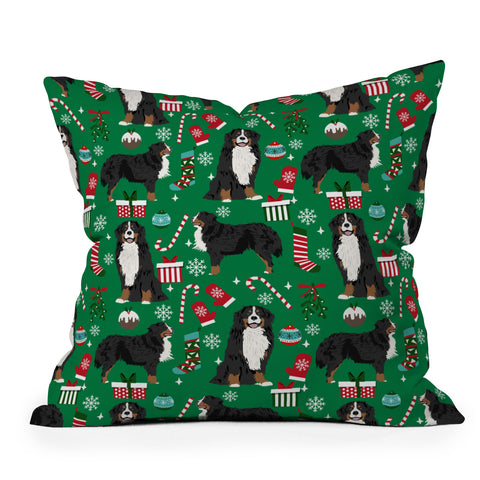 Petfriendly Bernese Mountain Dog christmas Outdoor Throw Pillow