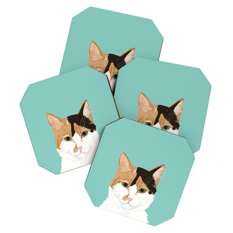 Petfriendly Calico Cat Cute cat black white Coaster Set