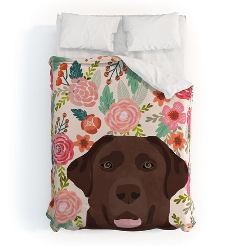 Petfriendly Chocolate Lab florals dog breed Duvet Cover