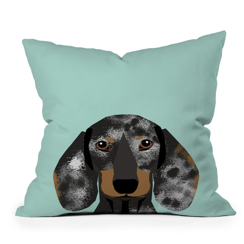 Petfriendly Doxie Dachshund merle Outdoor Throw Pillow