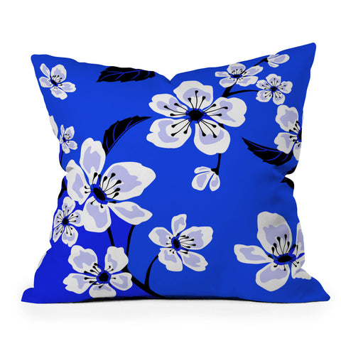 PI Photography and Designs Blue Sakura Flowers Outdoor Throw Pillow