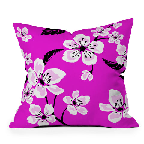 PI Photography and Designs Fuschia Sakura Flowers Outdoor Throw Pillow