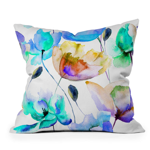 PI Photography and Designs Multi Color Poppies and Tulips Outdoor Throw Pillow