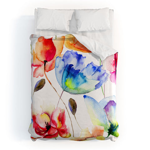PI Photography and Designs Poppy Tulip Watercolor Pattern Duvet Cover