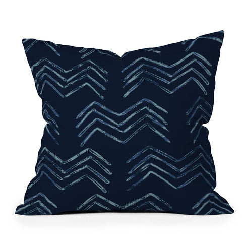 PI Photography and Designs Tribal Chevron Navy Blue Outdoor Throw Pillow