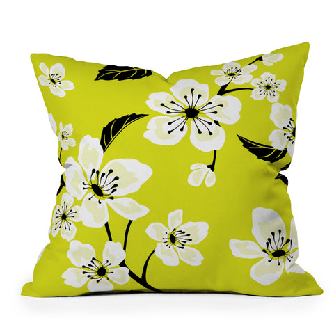 PI Photography and Designs Yellow Sakura Flowers Outdoor Throw Pillow