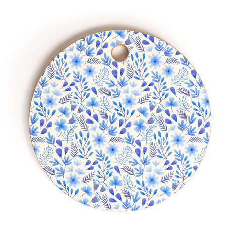 Pimlada Phuapradit Blue and White Floral 062401 Cutting Board Round